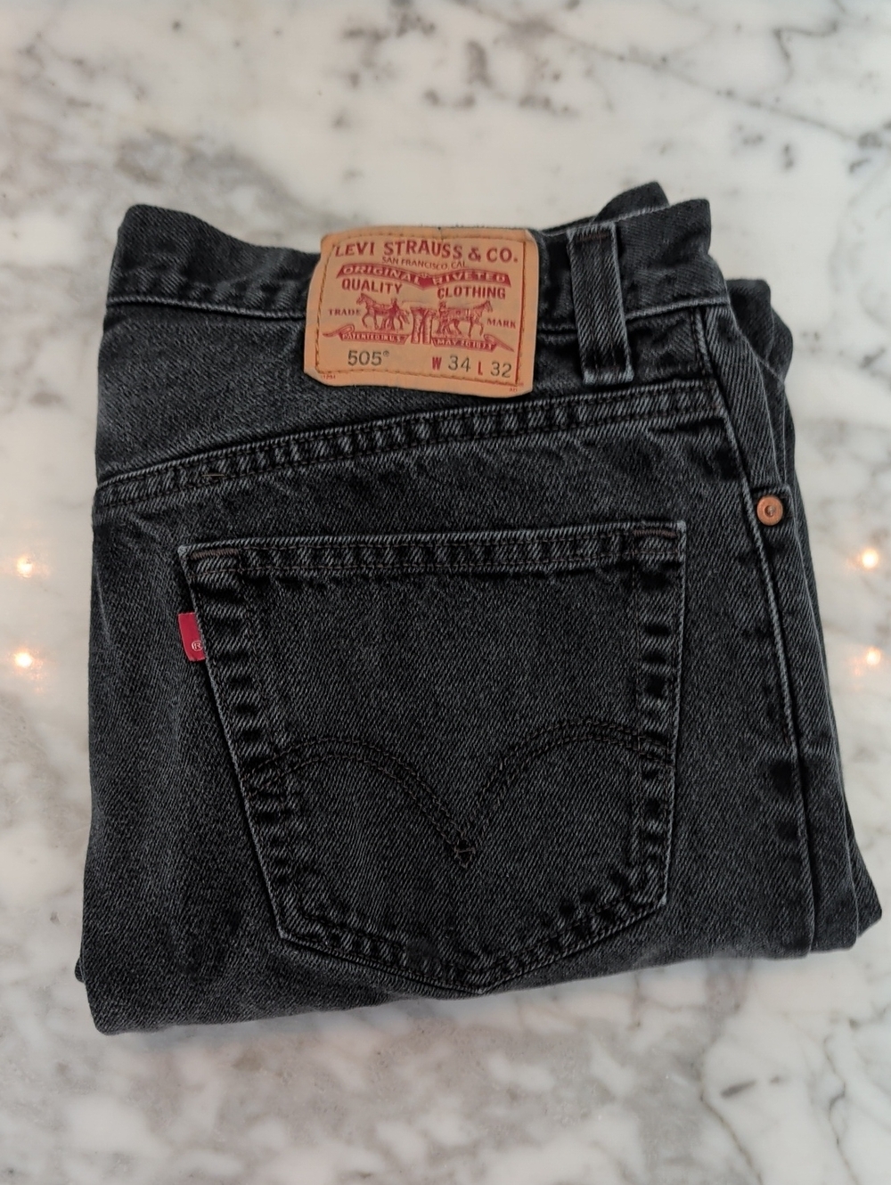 Levi's 505 Blank Tab Regular Fit Black Denim Jeans Size W34 L32